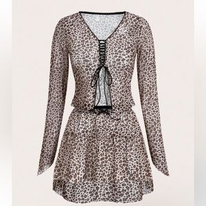 NWT No Label Size M Brown 2pc Animal Print Casual Knit Skirt Set